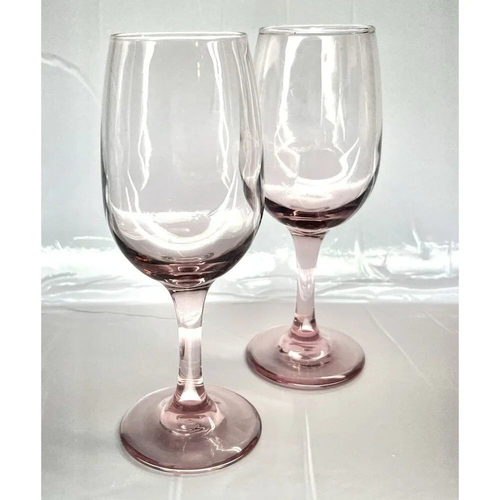 Set of 2 Libbey - Wine Glasses / Water Goblets- Stemware- Plum/Pink 10oz